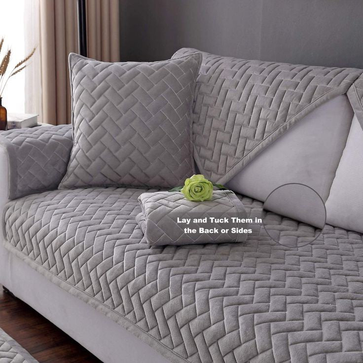 Sofa Cover Corduroy Velvet Couch Covers - Grey