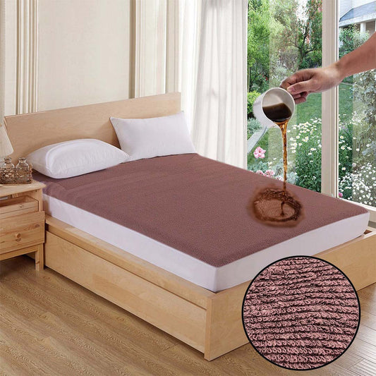 Terry Cotton Waterproof Mattress Protector Brown Fitted Style