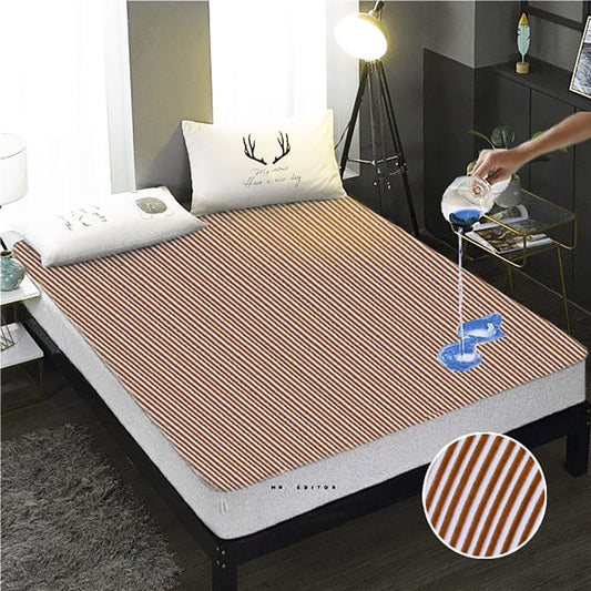 Terry Cotton Waterproof Mattress Protector - Brown Stripe